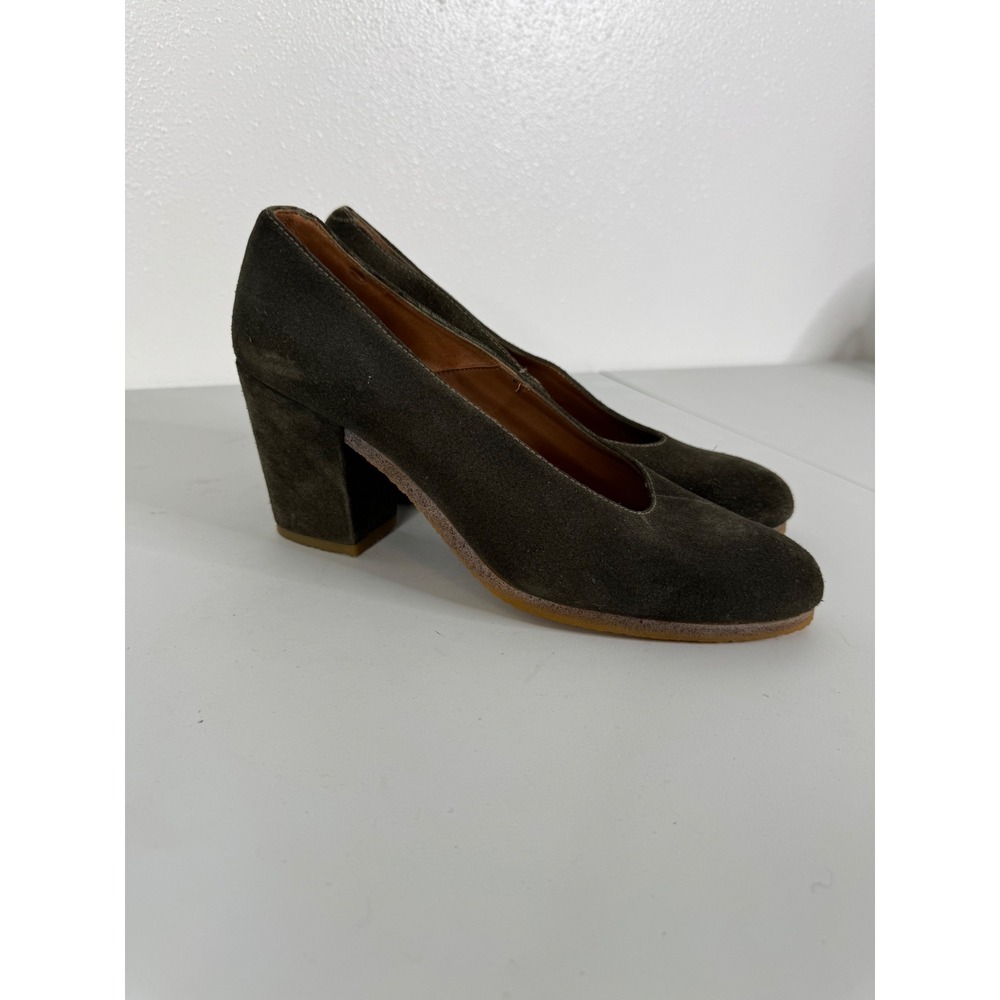 Free People Weekend Olive Green Suede Block Heel Pumps Size 40 US 9